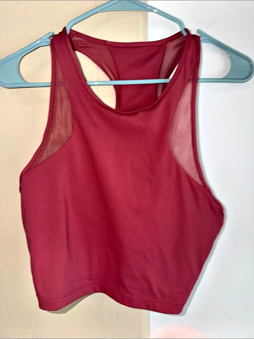 Athleta High Neck Crop Tank Top with Mesh Back Red Large